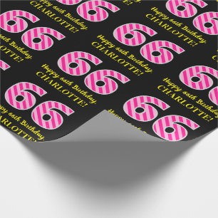 Papel De Regalo Rayas rosadas divertidas "66"; Feliz cumpleaños nú