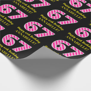 Papel De Regalo Rayas rosadas divertidas "67"; Feliz cumpleaños nú