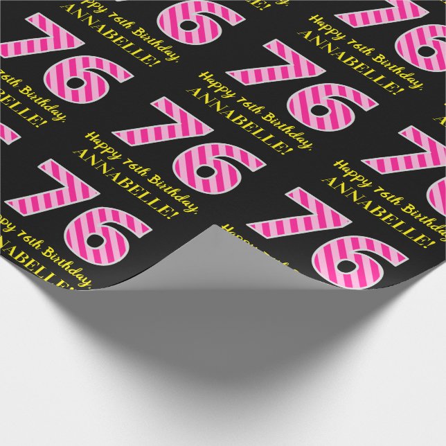 Papel De Regalo Rayas rosadas divertidas "76"; feliz cumpleaños 76 (Esquina)