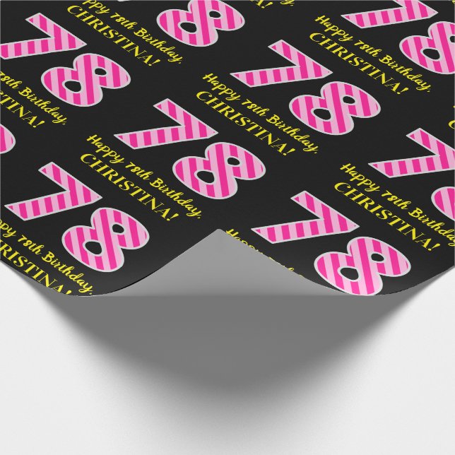 Papel De Regalo Rayas rosadas divertidas "78"; feliz cumpleaños 78 (Esquina)