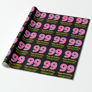 Papel De Regalo Rayas rosadas divertidas "99"; cumpleaños 99 feliz