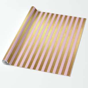 Papel De Regalo Rayas rosadas y de oro rayadas
