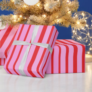 Papel De Regalo Rayas rosadas y rojas
