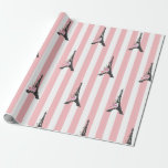 Papel De Regalo Rayas rosas cuello azul Torre Eiffel Tema de París<br><div class="desc">Tiras rosas Torre Eiffel negro Tema París Papel de relleno Artículos de juego disponibles.</div>