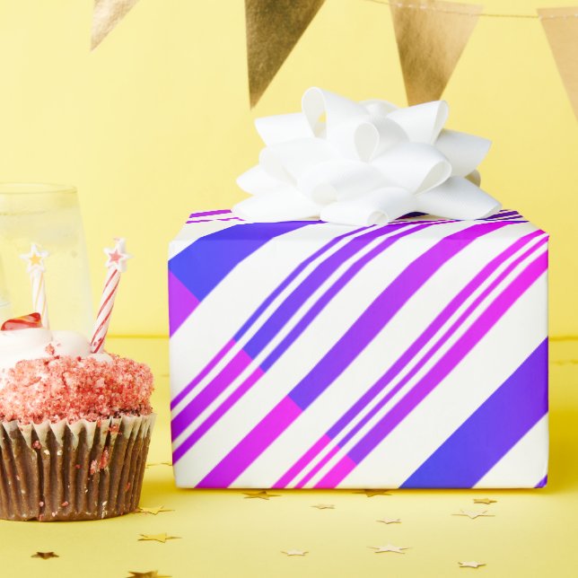 Papel De Regalo Rayas rosas y azules gradientes en blanco (Fiesta de cumpleaños )