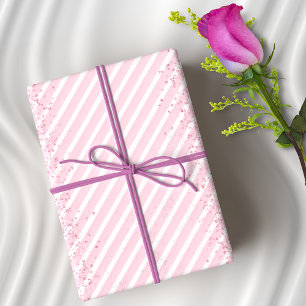 Papel De Regalo Rayas rosas y Purpurina elegante