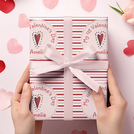 Papel De Regalo Rayas rosas y rojas mi primer bebé de San Valentín