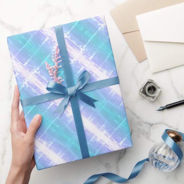 Papel De Regalo Rayas turquesas retro y violetas (Regalar)