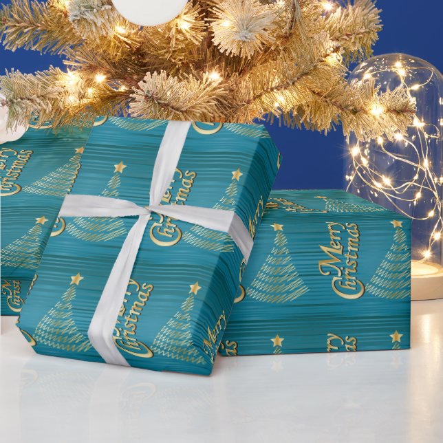 Papel De Regalo Rayas turquesas y árbol de Navidad con grillos de  (Vacaciones)