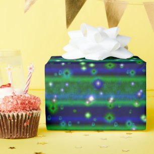 Papel De Regalo Rayas verdes azules con estrellas y gotas de lluvi