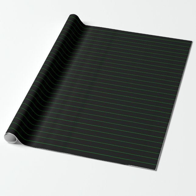 Papel De Regalo Rayas verdes delgadas en Fiesta negro o Navidades (Desenrollado)