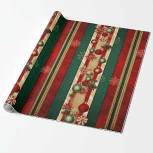 Papel De Regalo Rayas Verdes Doradas Rojas Modernas