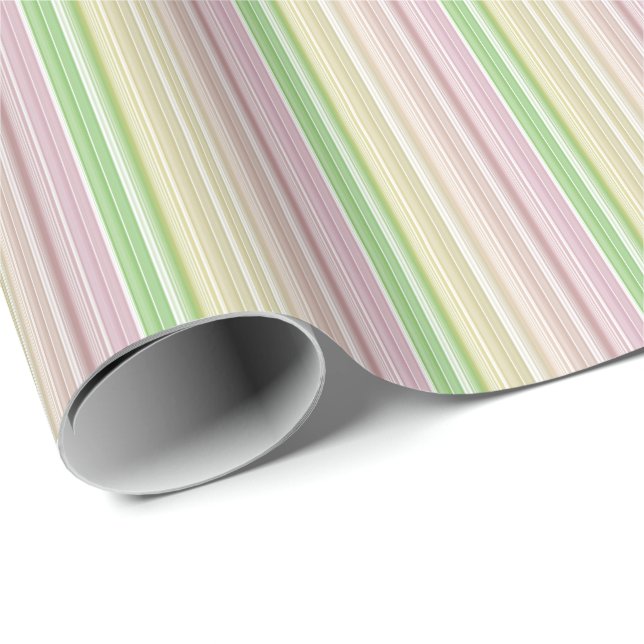 Papel De Regalo Rayas verdes rosadas púrpuras amarillas (Esquina del rollo)