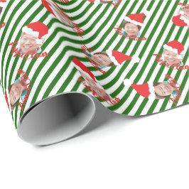 Papel De Regalo Rayas verdes y blancas Santa sombreros Personaliza