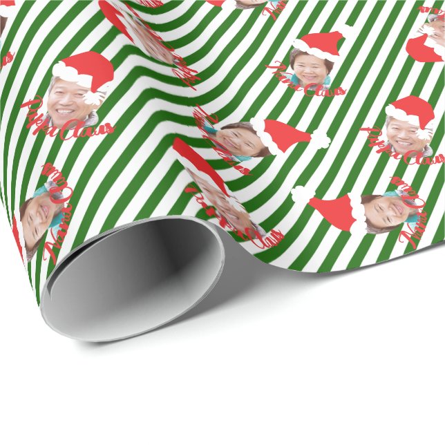 Papel De Regalo Rayas verdes y blancas Santa sombreros Personaliza (Esquina del rollo)