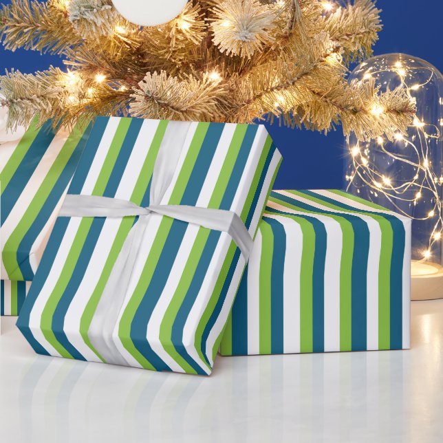 Papel De Regalo Rayas Verticales Azules Blancas Verdes  (Vacaciones)