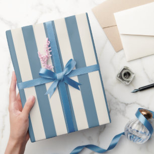 Papel De Regalo Rayas Verticales Azules y Crema