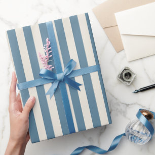 Papel De Regalo Rayas Verticales Azules y Crema