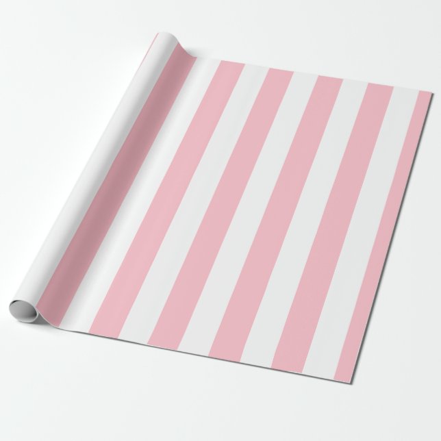 Papel De Regalo Rayas verticales de gran tamaño rosadas y blancas (Desenrollado)