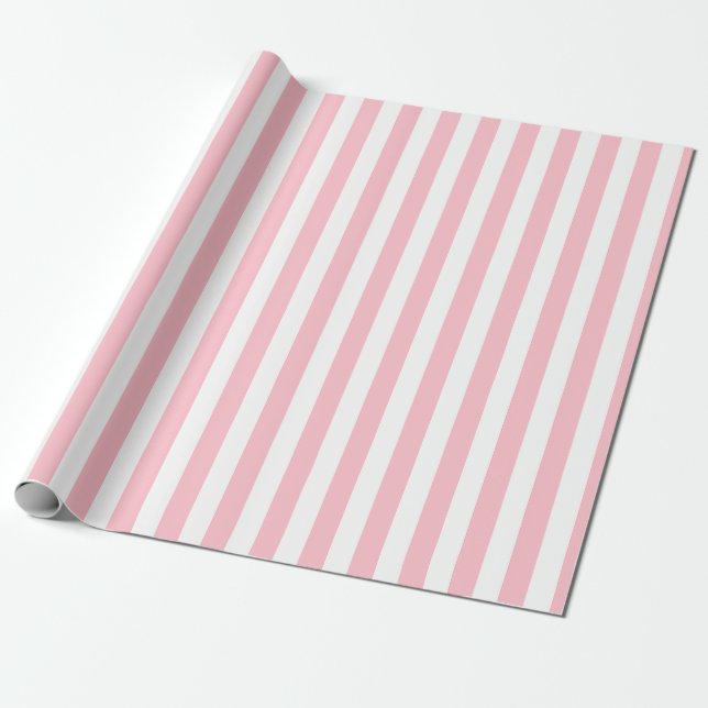 Papel De Regalo Rayas verticales de tamaño medio rosadas y blancas (Desenrollado)