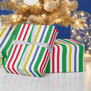 Papel De Regalo Rayas verticales festivas verdes rojas doradas y a