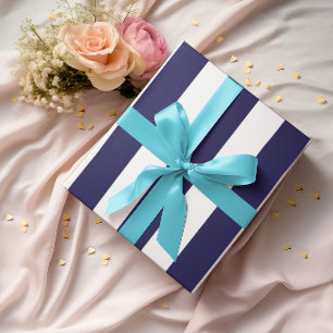 Papel De Regalo Rayas verticales grandes de color azul marino y bl