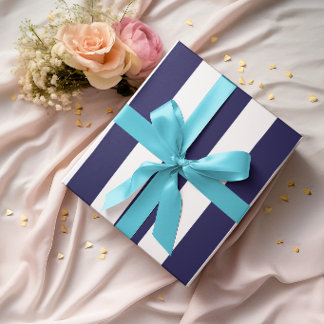 Papel De Regalo Rayas verticales grandes de color azul marino y bl