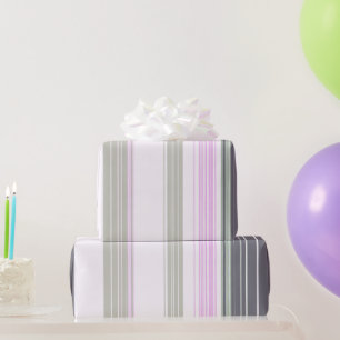 Papel De Regalo Rayas verticales grises y rosas.