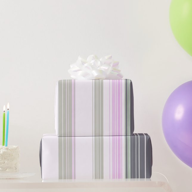 Papel De Regalo Rayas verticales grises y rosas. (Regalos de fiesta)