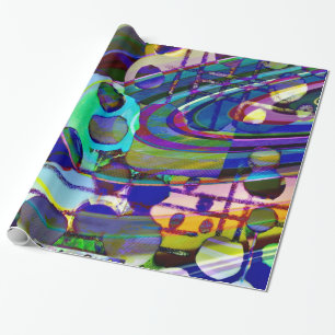 Papel De Regalo Rayas y círculos modernos de color turquesa y azul