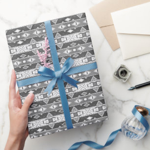 Papel De Regalo Rayas y formas geométricas gris blanco
