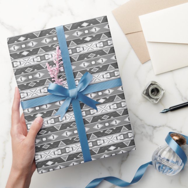 Papel De Regalo Rayas y formas geométricas gris blanco (Regalar)