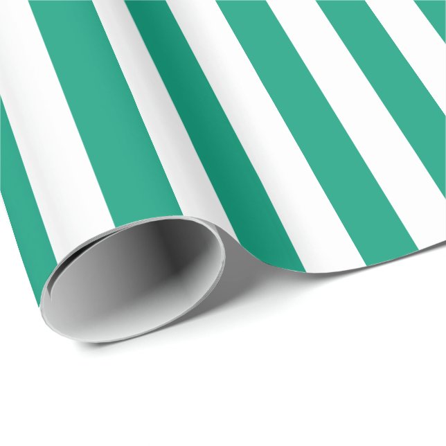 Papel De Regalo Rayo verde esmeralda y blanco (Esquina del rollo)
