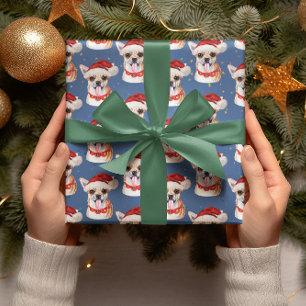 Papel De Regalo Razas de perros Chihuahuas Navidad Azul Acuarela