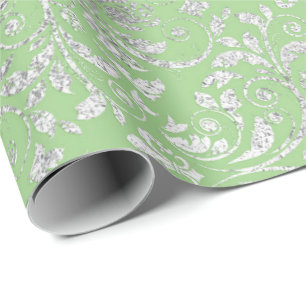 Papel De Regalo Real Boda Damask Mint Green Silver Vip