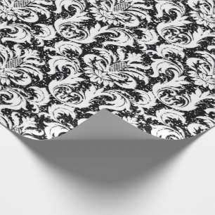 Papel De Regalo Real elegante blanco del negro del purpurina del