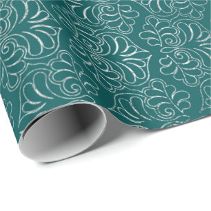 Papel De Regalo Real Vintage floral profunda Verde azulada Vip