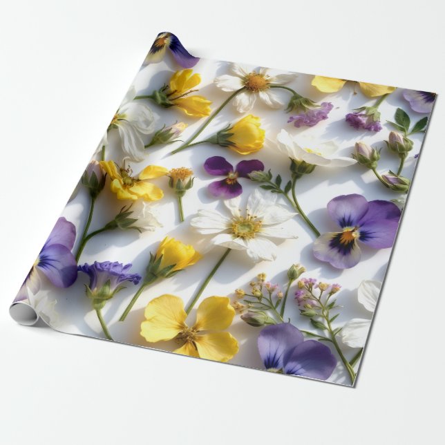 Papel De Regalo Realistic Pressed Flower Spring Gift Wrap (Desenrollado)