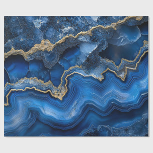 Papel De Regalo Rebanada de geoda azul marino con vetas doradas