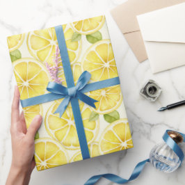 Papel De Regalo Rebanadas de Limón Amarillo Acuarela