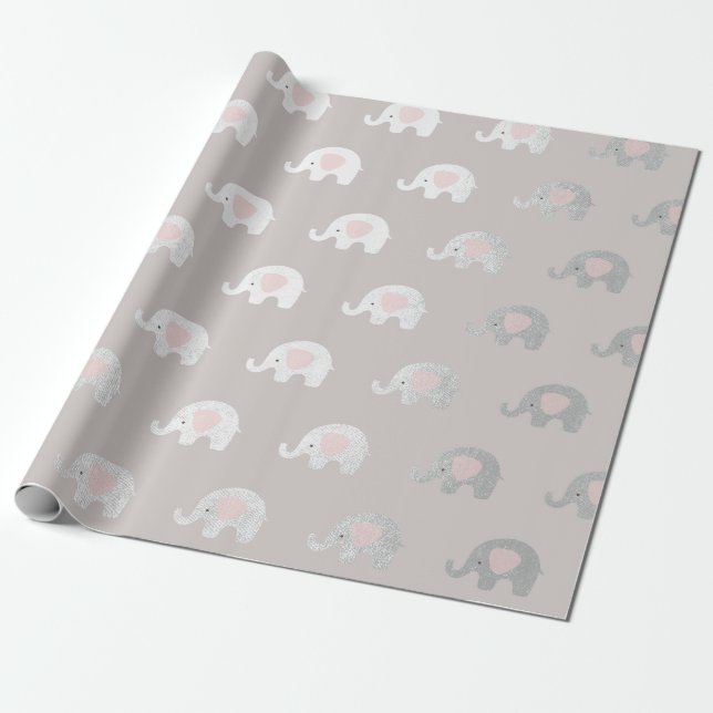 Papel De Regalo Recién nacido de Elefante Princesa de Plata Blanca (Desenrollado)