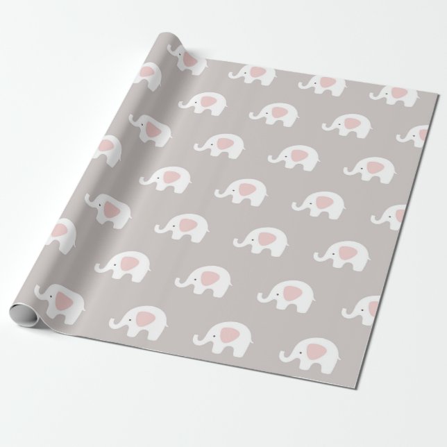 Papel De Regalo Recién nacido de Elefante Princesa Gris Blanca Ros (Desenrollado)