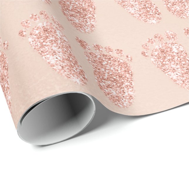Papel De Regalo Recién nacido Ducha Purpurina Chica Niño Rosa pies (Esquina del rollo)