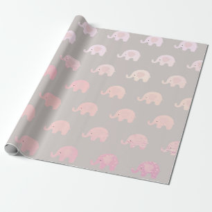 Papel De Regalo Recién nacido Elefante Princesa Pastel Gris Rosa