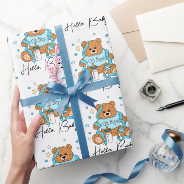 Papel De Regalo Recién nacido o Baby Shower Blue Teddy Bear (Regalar)