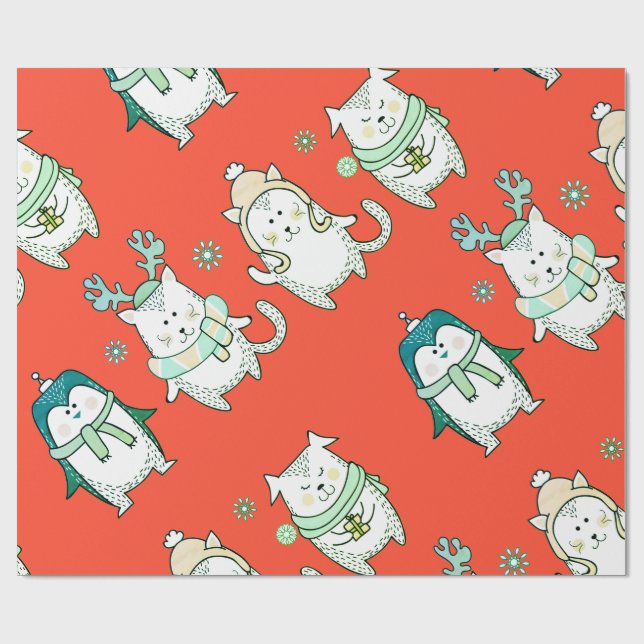 PAPEL DE REGALO RECORTE DE NAVIDADES ANIMALES ARRASTRADOS (Superficie plana)