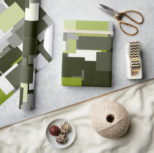 Papel De Regalo Rectángulos Urbanos Gris Verde Camuflaje