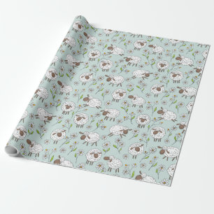 Papel De Regalo Recuento de ovejas en azul de vidrio marino