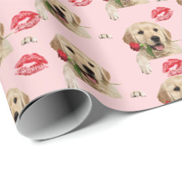 Papel De Regalo recuperador dorado con rosa y besos