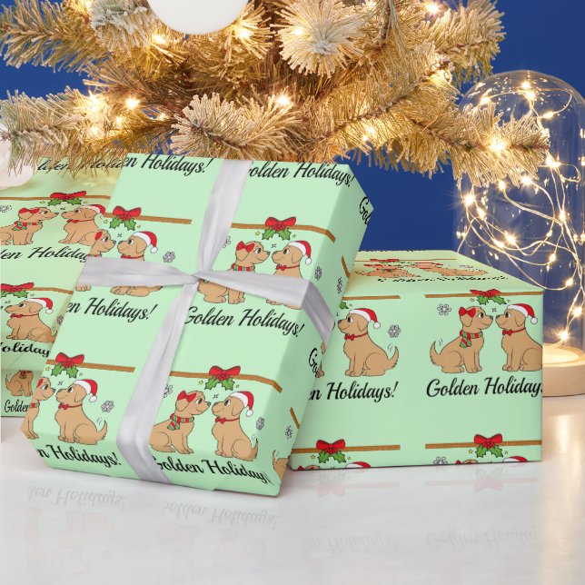 Papel De Regalo Recuperadores de oro en Navidades (Vacaciones)